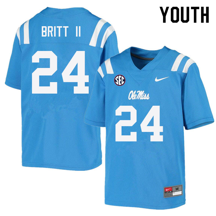 Youth #24 Marc Britt II Ole Miss Rebels College Football Jerseys Sale-Power Blue